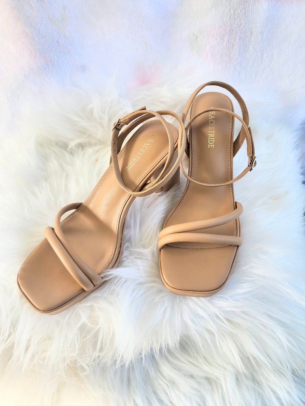 Women's Nude Strappy Block Heel Sandals Size 8.5